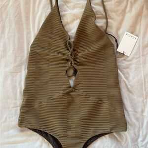 Acacia Swimwear Green One Piece with Textured Ribbed Design
